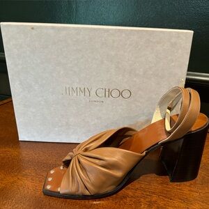 Jimmy Choo Jasie Pleated Leather Ankle-Strap Sandals